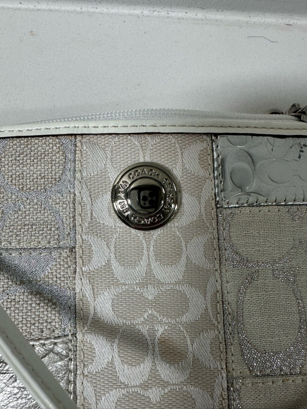 Coach, patchwork, mini wristlet, and cream, metallic silver - Picture 6 of 6